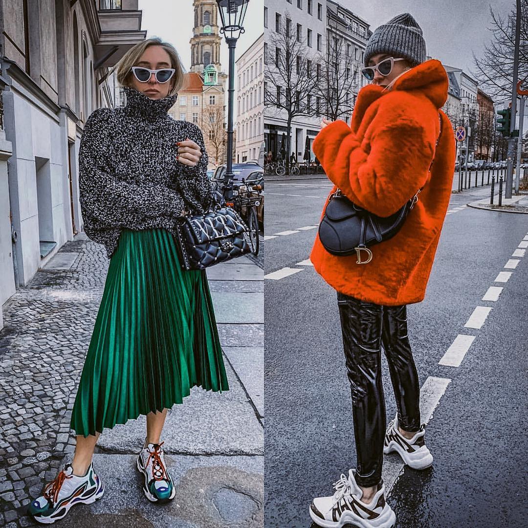 Bright color clothes and multicolored sneakers for fall 2021