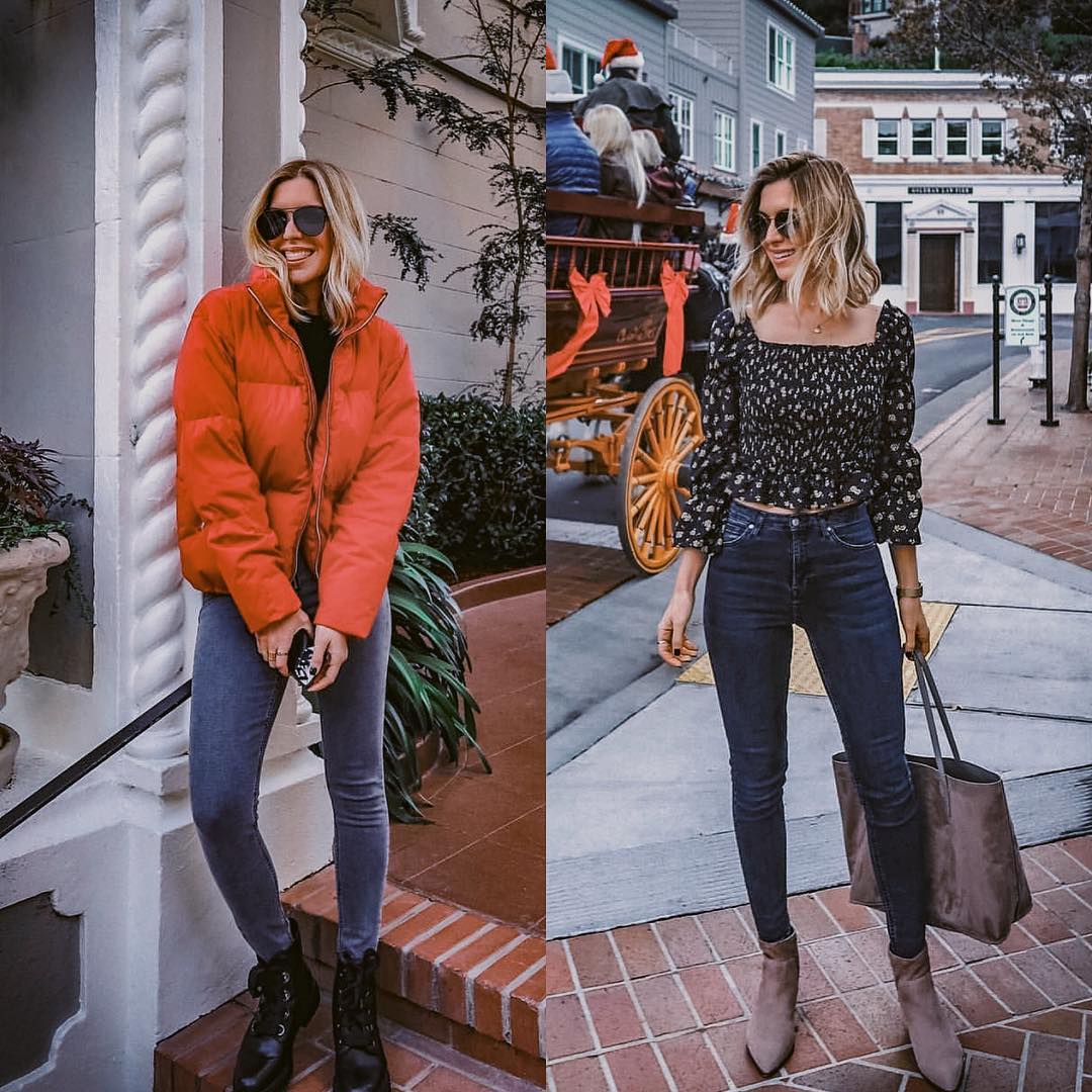 Autumn essentials: down jacket, jeans and ankle boots 2021