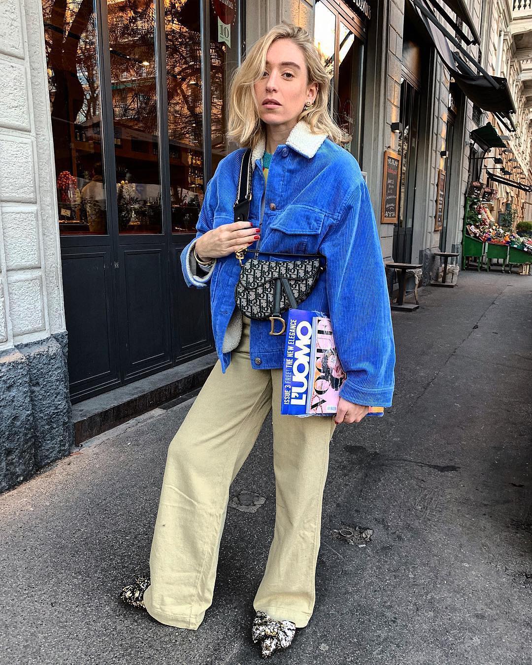 Must be seventies: Cord Blue Jacket And Wide Pants 2021