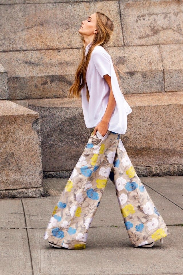 Boho Inspired Seventies Look With White
Top And Wide Leg Pants