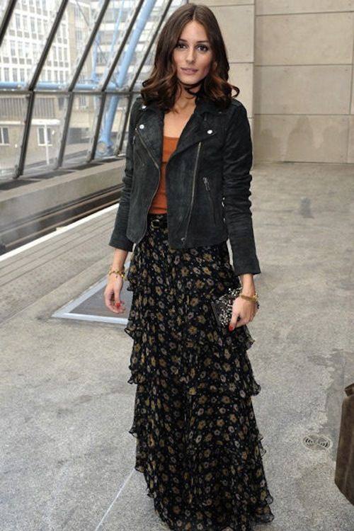 Maxi Skirt And Leather Jacket Outfit