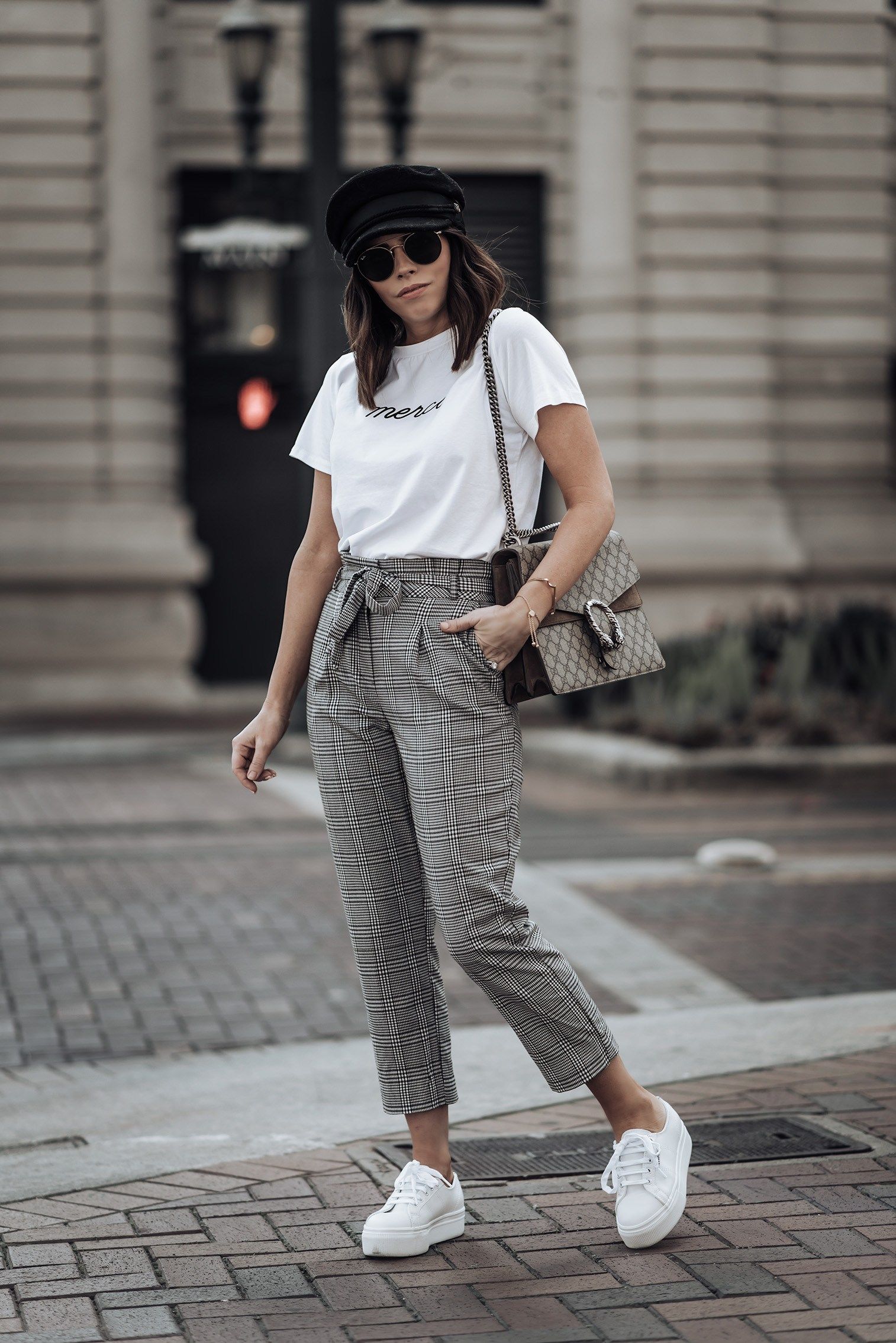 Printed Pants With Grey-White Sneakers
Outfit