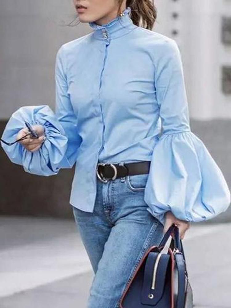 Puff Long Sleeve Blouse With Cuffed Jeans
Outfit