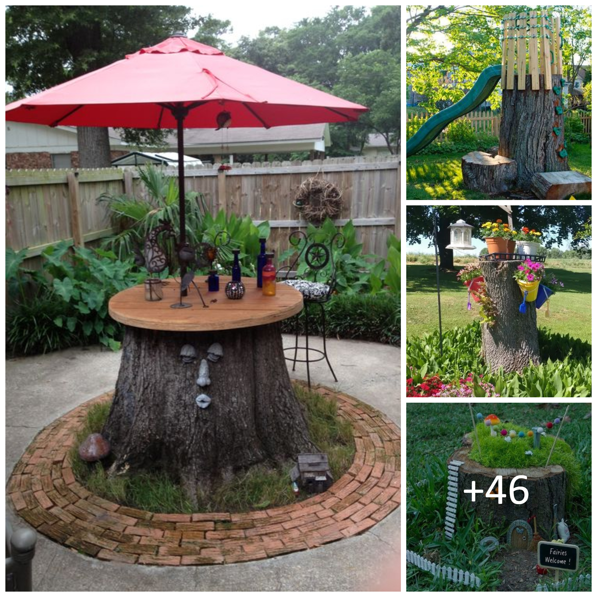 Inspiring Tree Stump Garden Decor Ideas