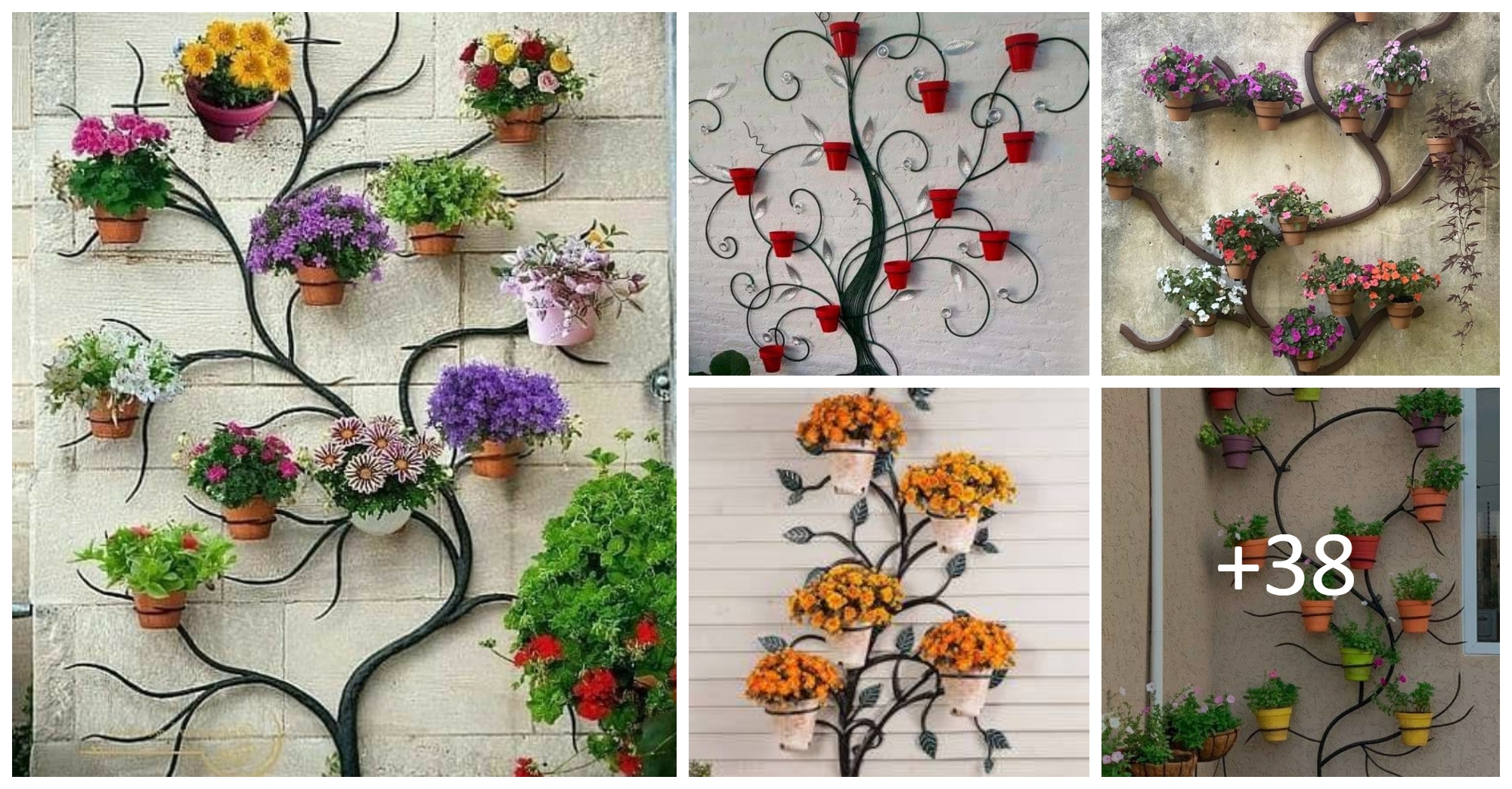 Metal Tree Wall Planter with Pot Holders