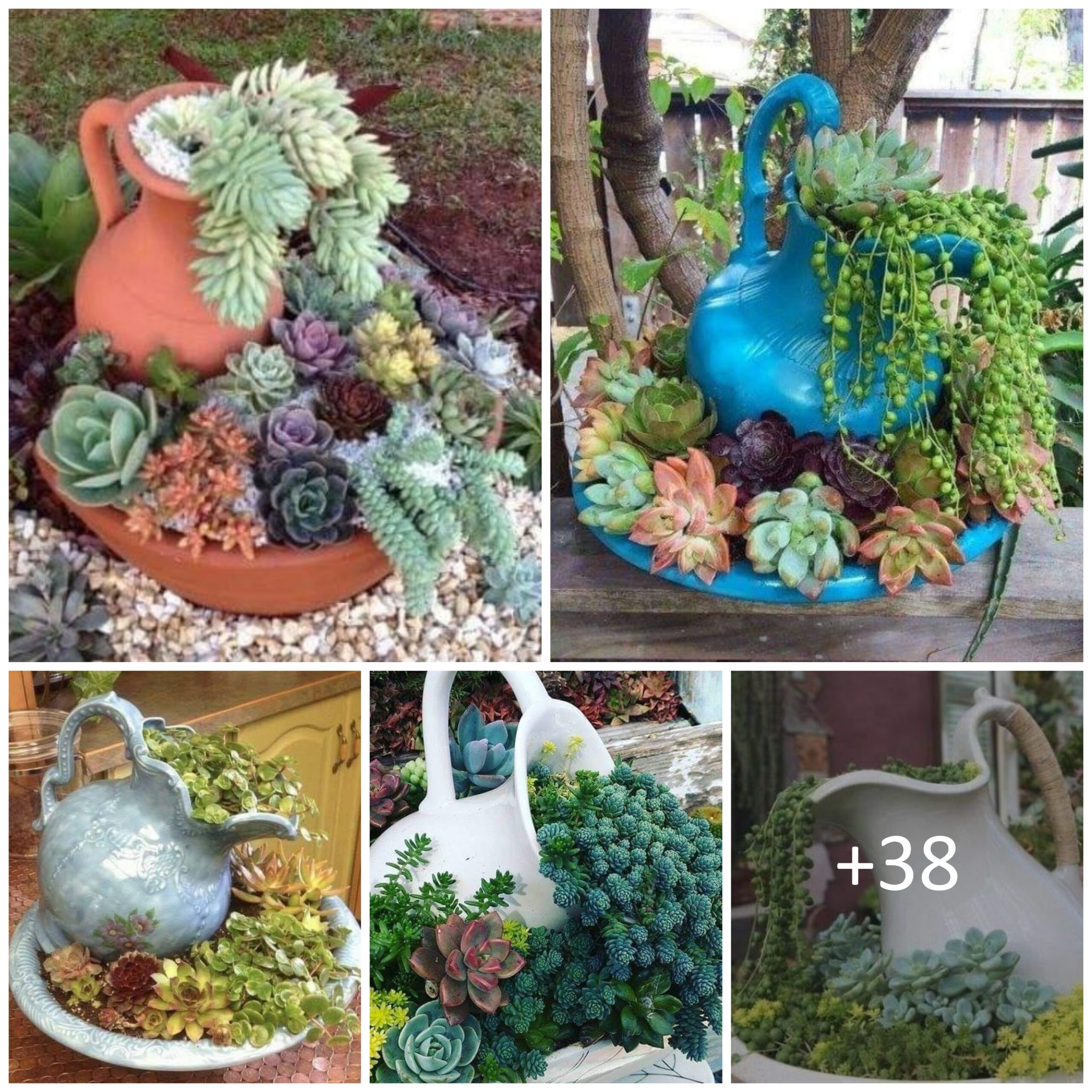 DIY Ideas for outdoor decorations with old teapots or jugs