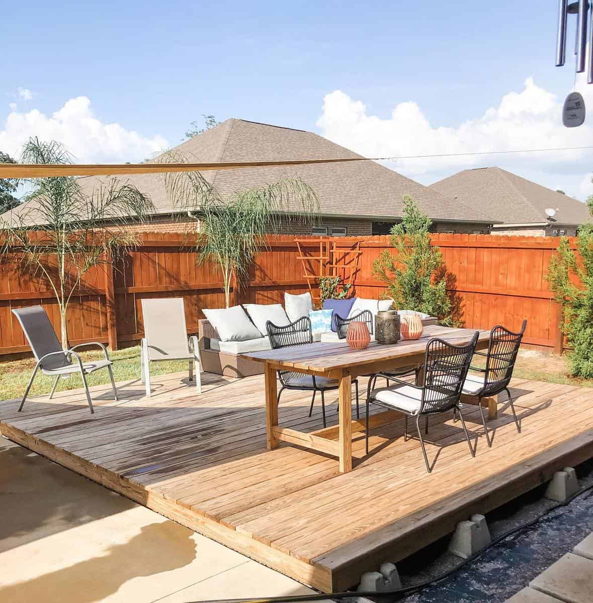 Uncovered wooden deck table chairs made of wood 