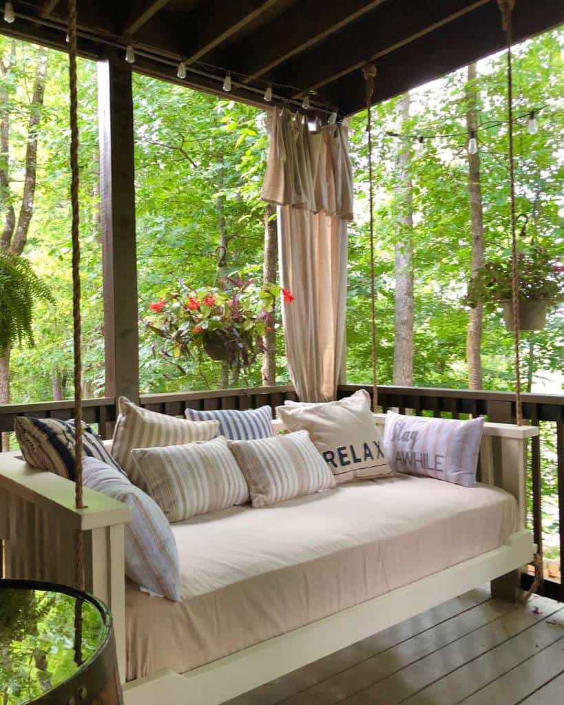 Hanging sofa with covered wooden terrace
