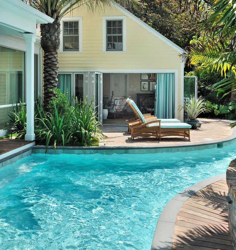 Lounge chairs on the pool deck 