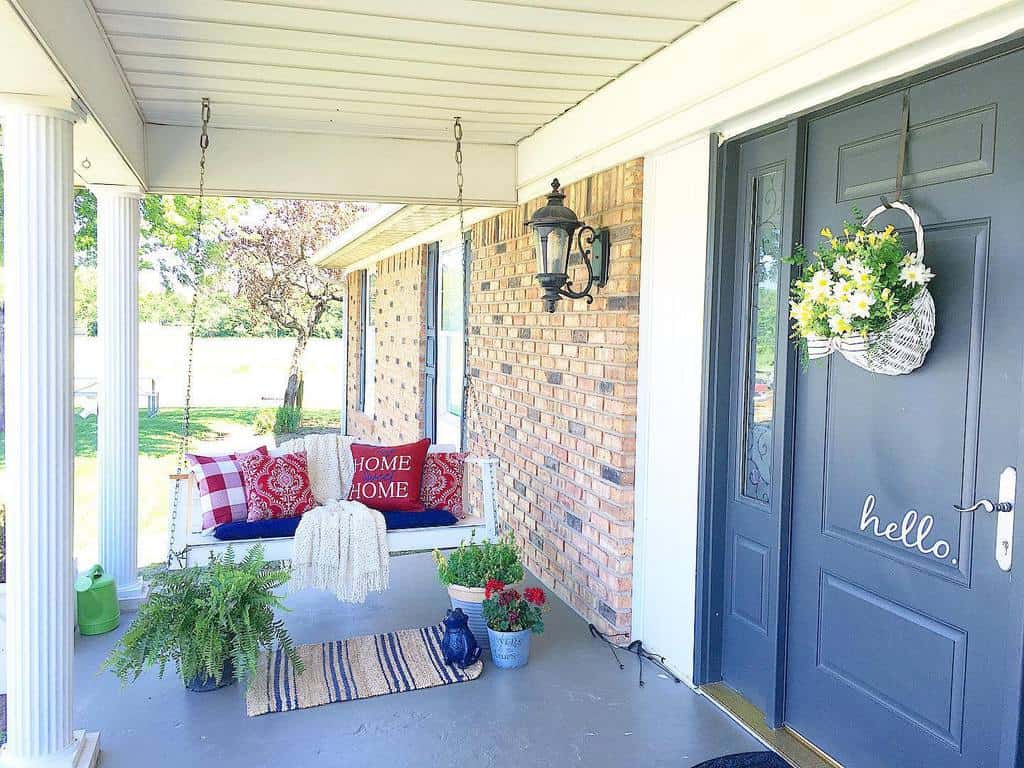 Cement Porch Rocking Potted Plants