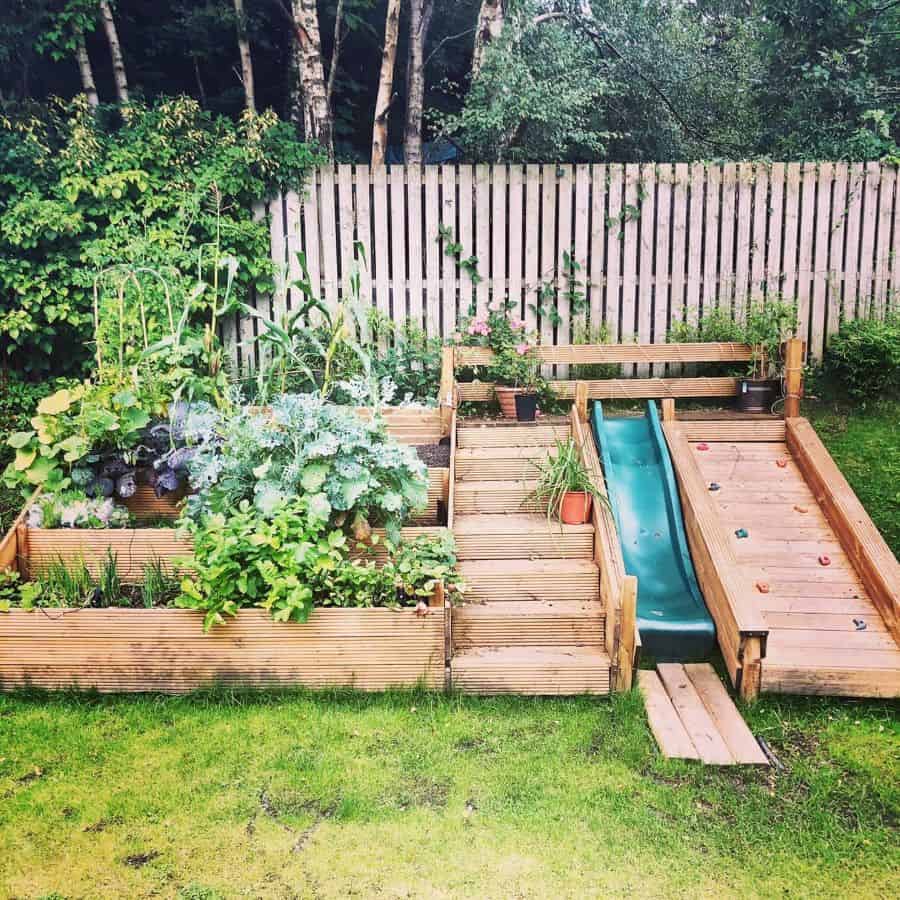 Planter vegetable garden with steps and slide