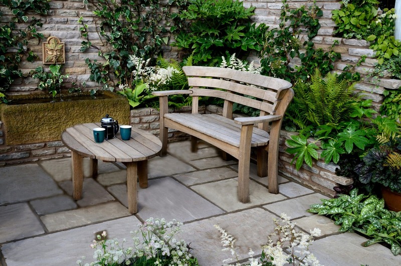 A wooden bench and a table