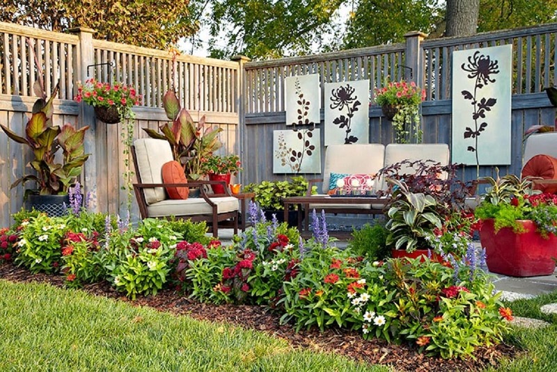 Beautiful flower bed around a terrace