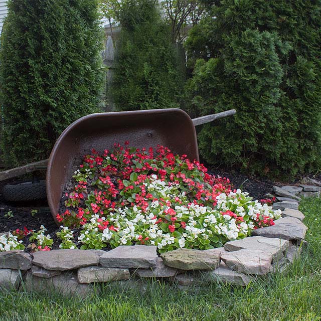 33. DIY Wheelbarrow Planter with Lace #landscapingideas #decorhomeideas